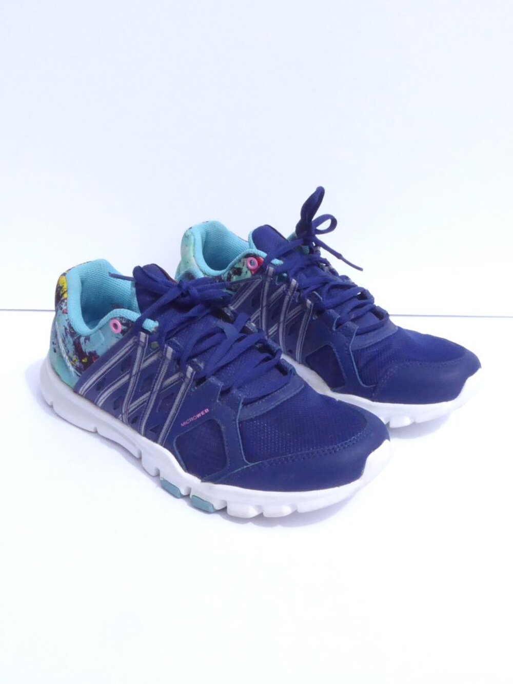 Reebok night beacon blue graffiti splatter paint yourflex trainette sneakers 8.5